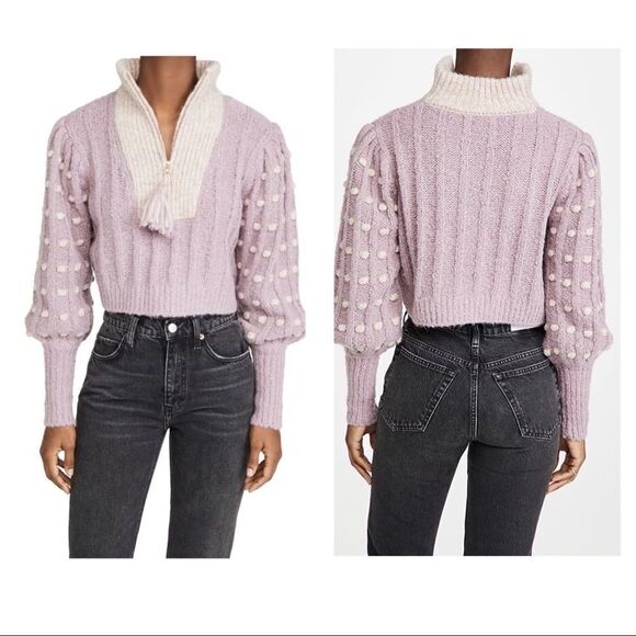 LoveShackFancy Jonae Cropped Mock Zip Up Sweater - Muscat Grape - Picture 5 of 12